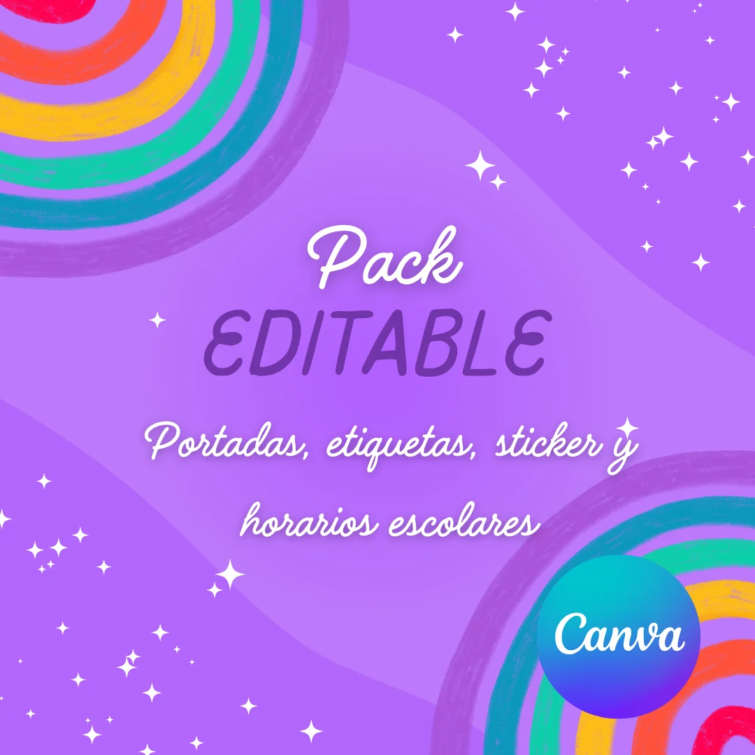 Pack editable en Canva: portadas, etiquetas, sticker y horarios escolares