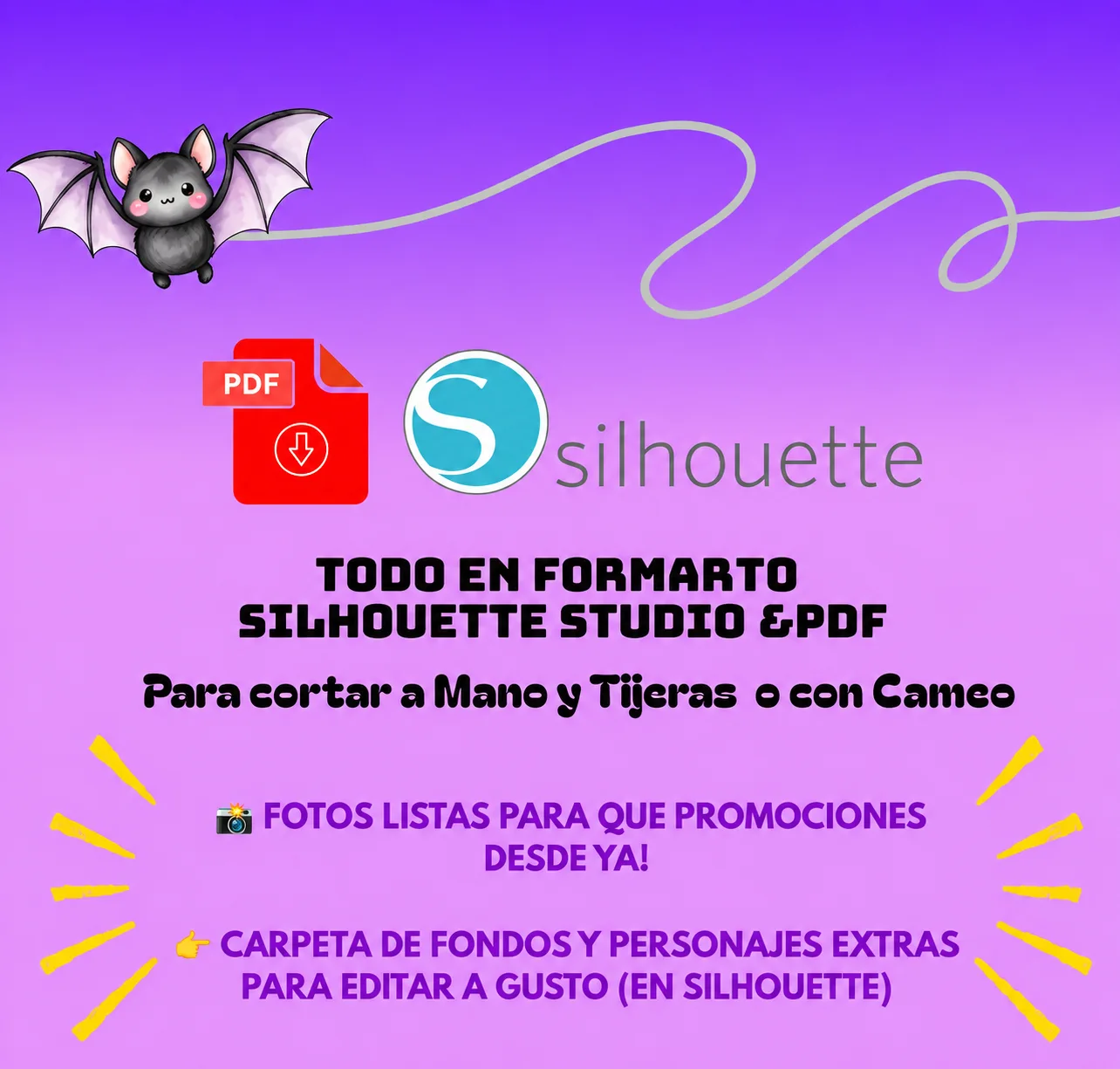 Todo en formato Silhouette Studio y PDF, para cortar a mano y tijera o con Cameo