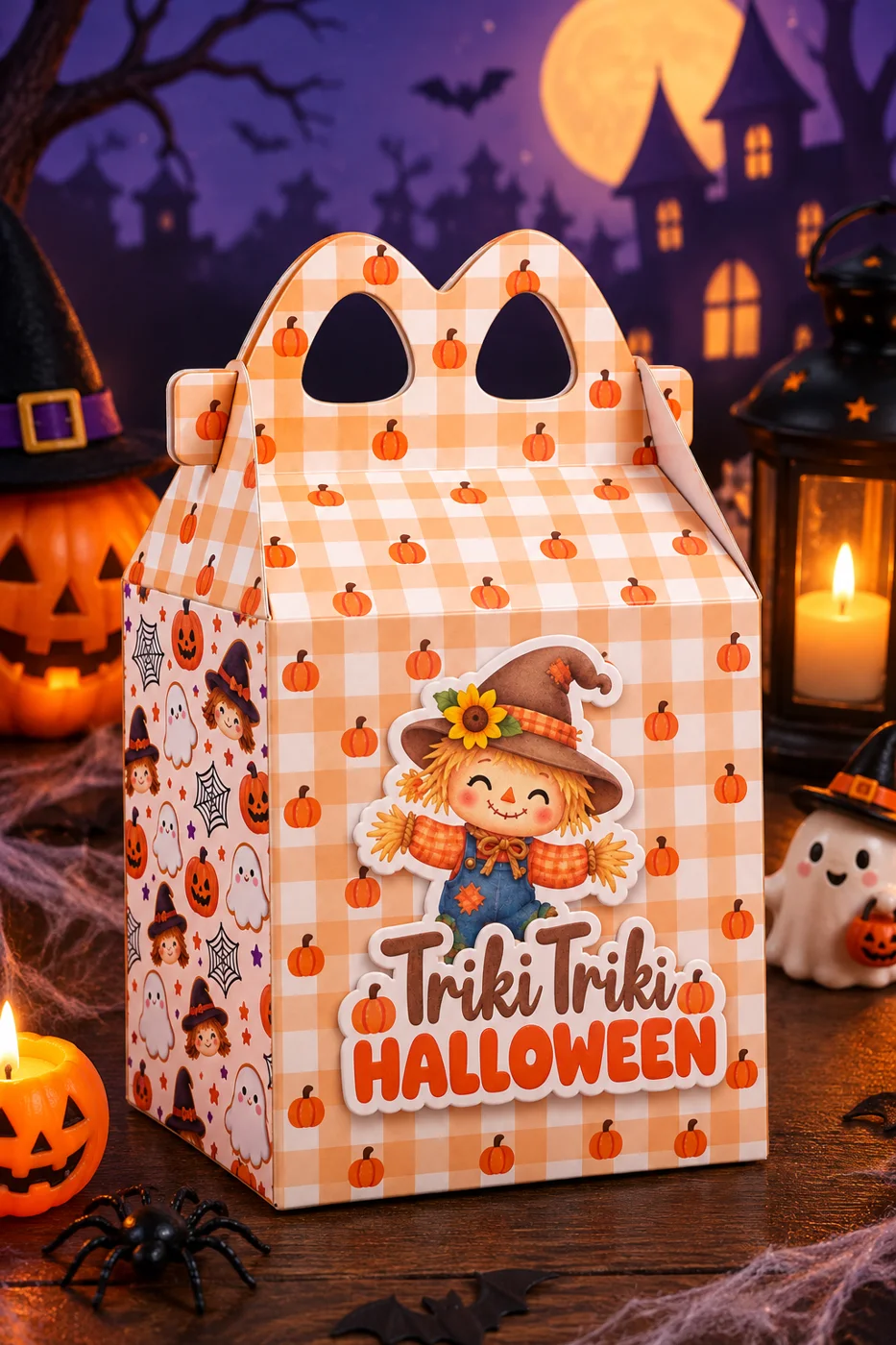 Cajita Feliz de Halloween armada con espantapájaros