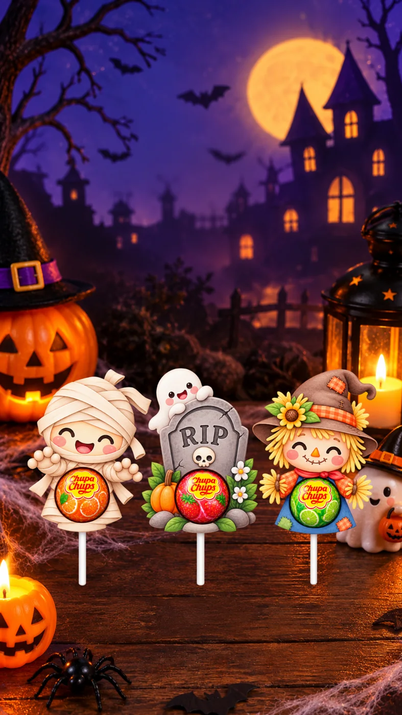 Porta chupetas de Halloween: momia, tumba y espantapájaros